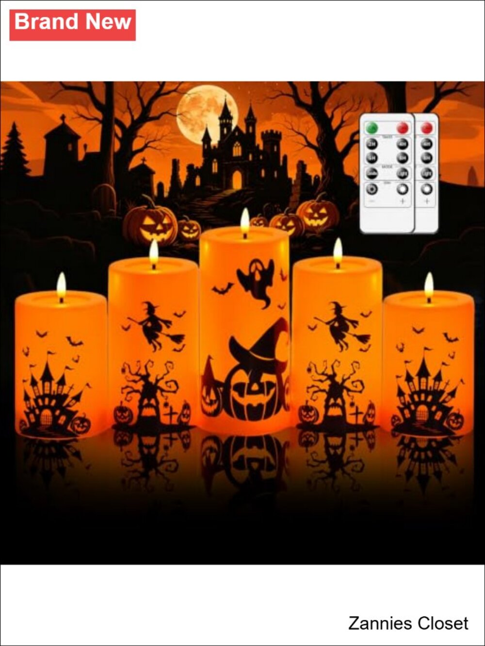 👻 5 Pack Halloween Flameless LED Pillar Candles Battery Operated with Remote